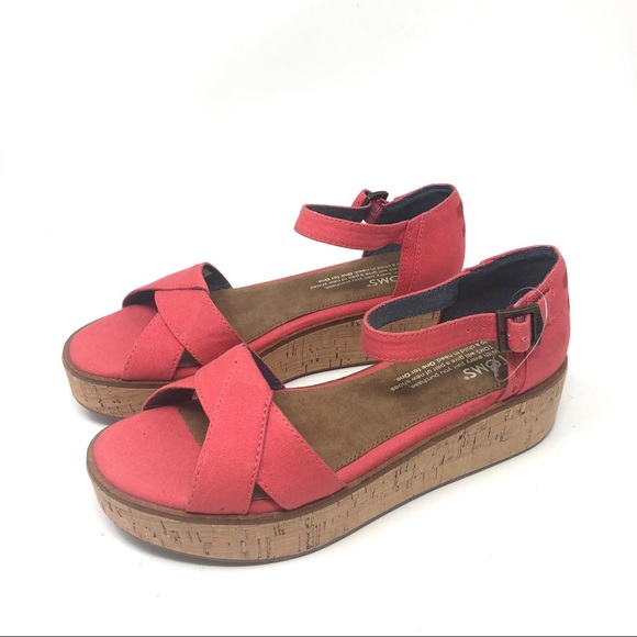 Toms Harper Coral Canvas Wedge Sandal Sample Sz 6 - Picture 2 of 8